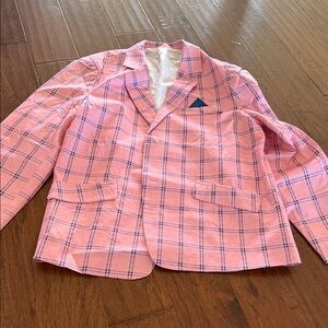 Amazon Pink Plaid Men's Blazer with Blue Windowpane